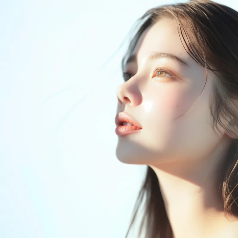 毛穴ケアをイメージした透明感のある肌の女性の横顔